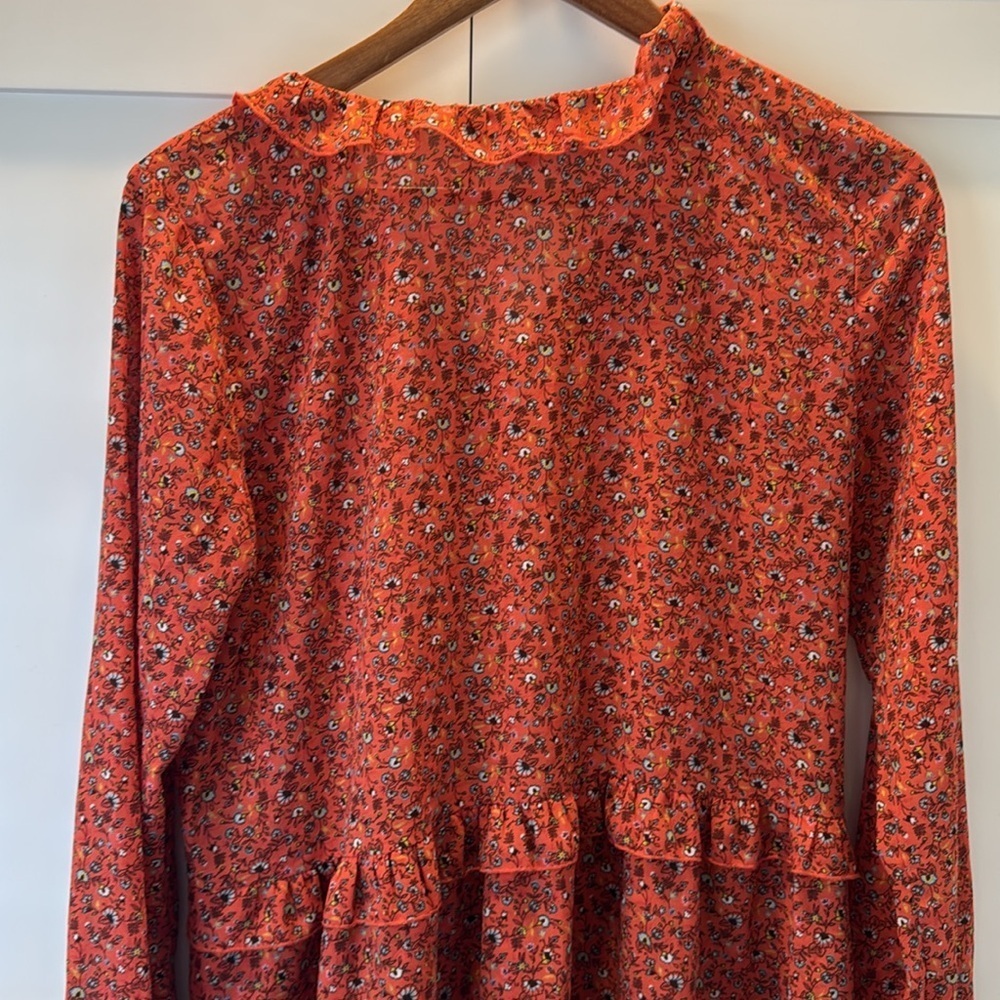 Abercrombie & Fitch Orange Floral Patterned Blouse with Ruffle Long Sleeve Large - Picture 10 of 13